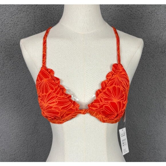 Cupshe Women's Criss Cross Bikini Top Ruffels Padded Orange Small NWT's. - Picture 1 of 7